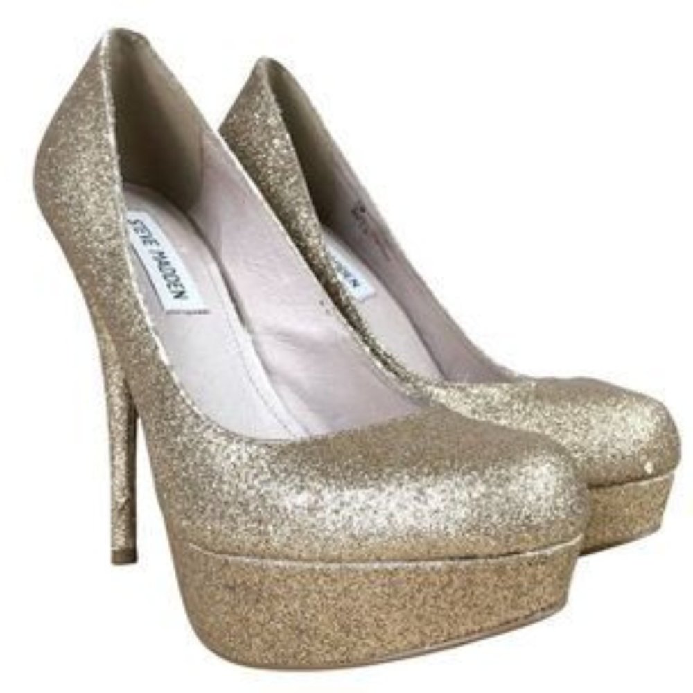 Steve Madden gold glitter platform heels